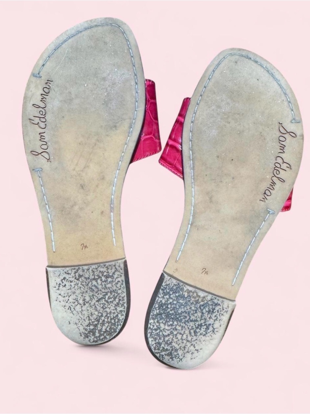 Sam Edelman Pink Croc Embossed Buckle Slide Size 7.5 - Picture 6 of 13